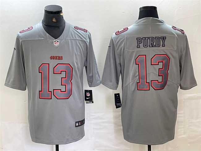 Mens San Francisco 49ers #13 Brock Purdy Gray Atmosphere Fashion Football Stitched Jersey
